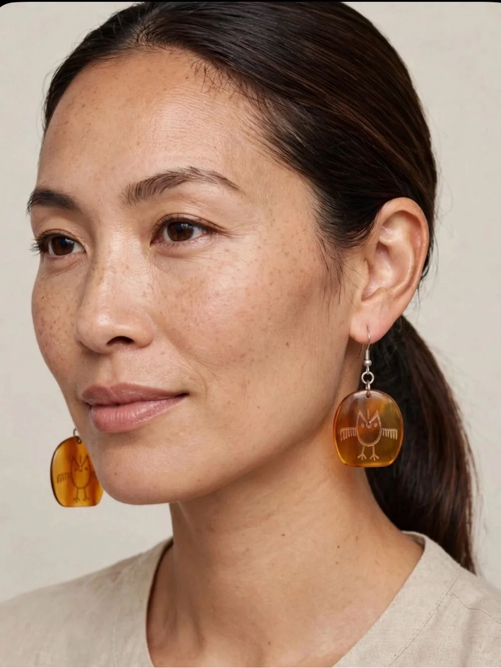 Buffalo Horn Owl Earrings - Petroglyph Carved Earrings